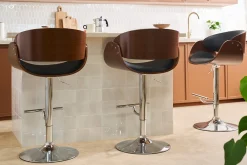 Tabouret de bar design réglable noir et bois foncé BENT