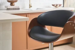 Tabouret de bar design réglable noir et bois foncé BENT