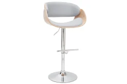 Tabouret de bar design réglable en tissu gris clair et bois clair BENT