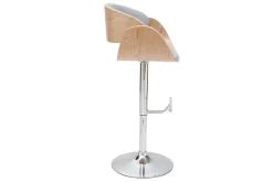 Tabouret de bar design réglable en tissu gris clair et bois clair BENT