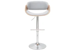 Tabouret de bar design réglable en tissu gris clair et bois clair BENT