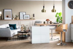Tabouret de bar design réglable en tissu gris clair et bois clair BENT