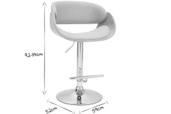 Tabouret de bar design réglable en tissu gris clair et bois clair BENT