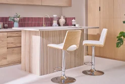 Tabouret de bar design réglable blanc et bois clair PANACH