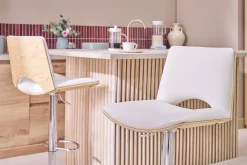 Tabouret de bar design réglable blanc et bois clair PANACH