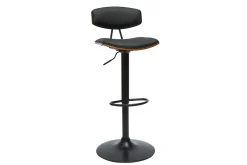 Tabouret de bar design réglable noir et bois foncé VASCO