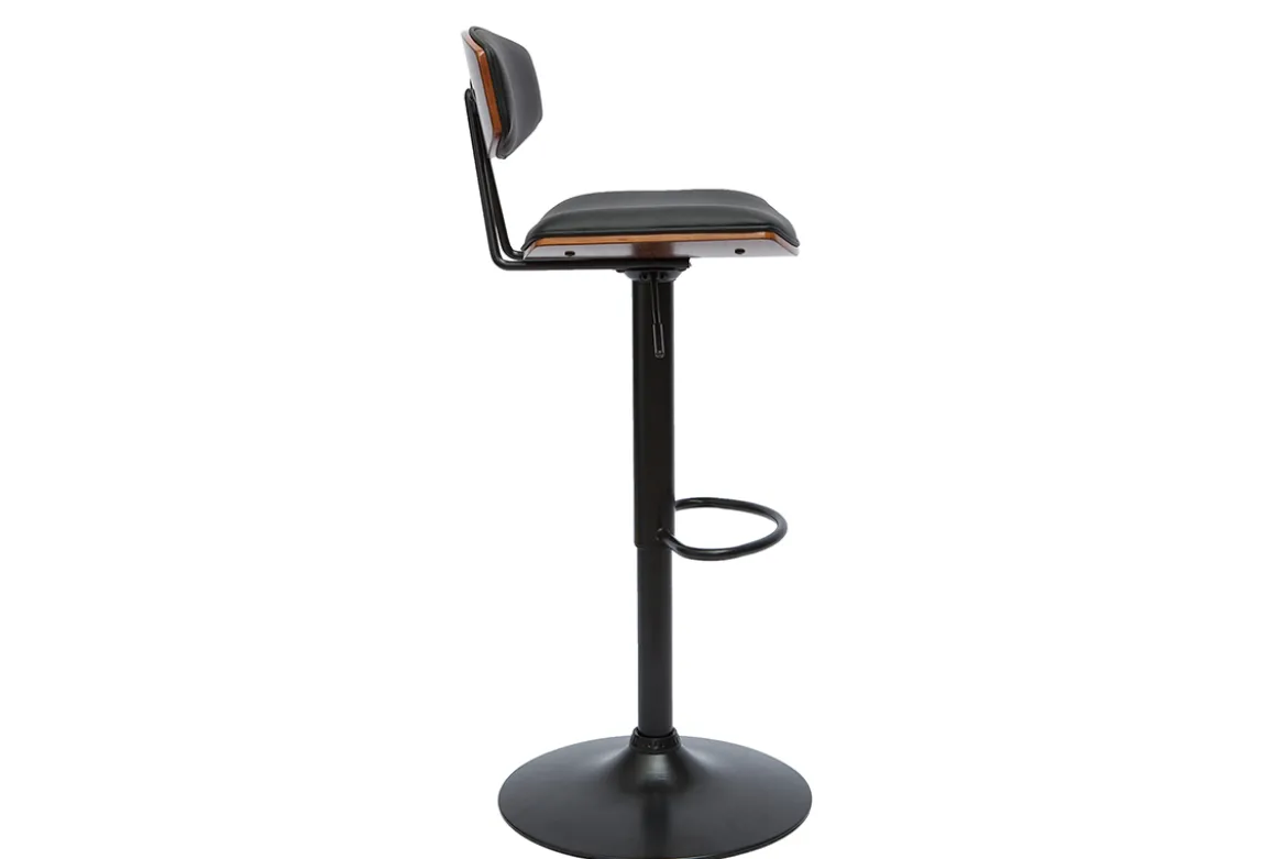 Tabouret de bar design réglable noir et bois foncé VASCO