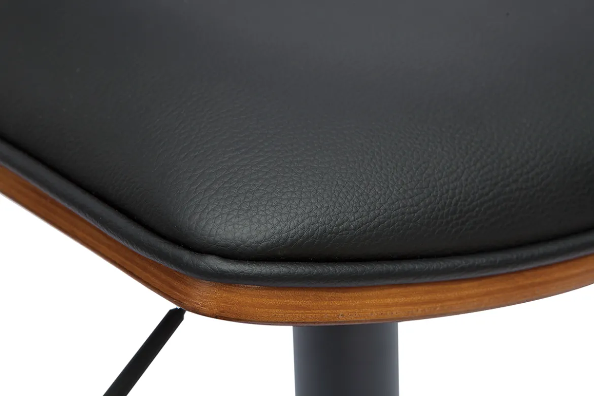 Tabouret de bar design réglable noir et bois foncé VASCO