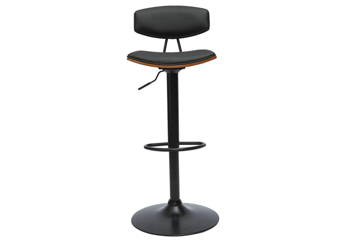 Tabouret de bar design réglable noir et bois foncé VASCO