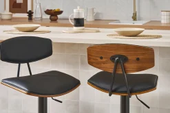 Tabouret de bar design réglable noir et bois foncé VASCO