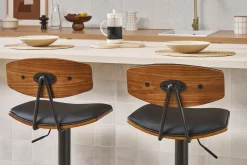 Tabouret de bar design réglable noir et bois foncé VASCO