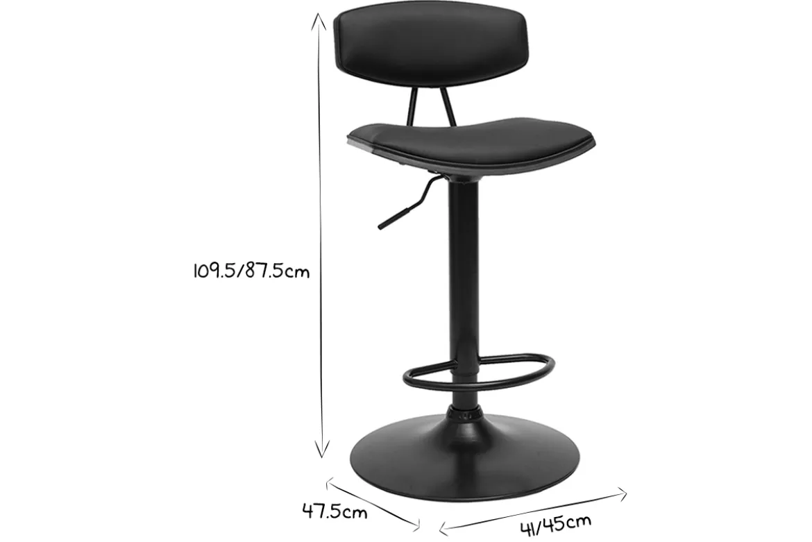 Tabouret de bar design réglable noir et bois foncé VASCO