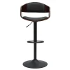 Tabouret de bar design réglable noir et bois foncé EUSTACHE