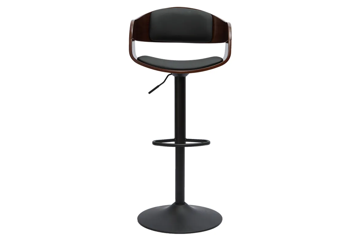 Tabouret de bar design réglable noir et bois foncé EUSTACHE
