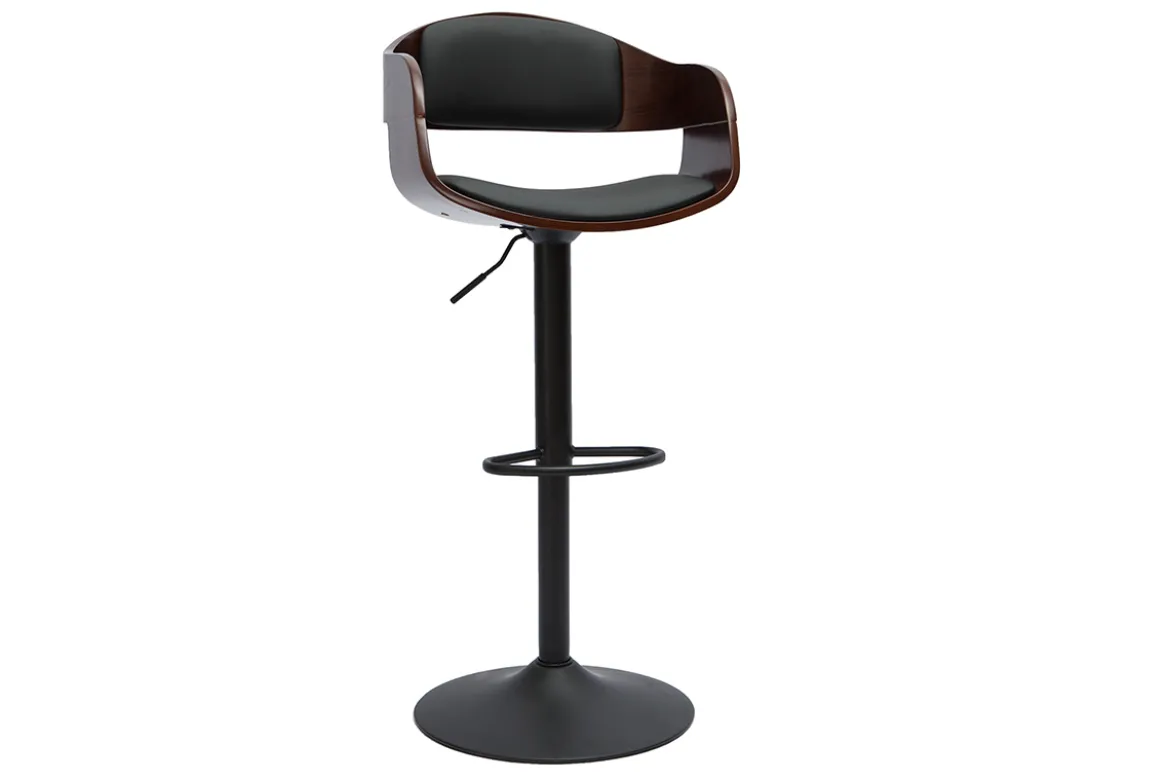 Tabouret de bar design réglable noir et bois foncé EUSTACHE