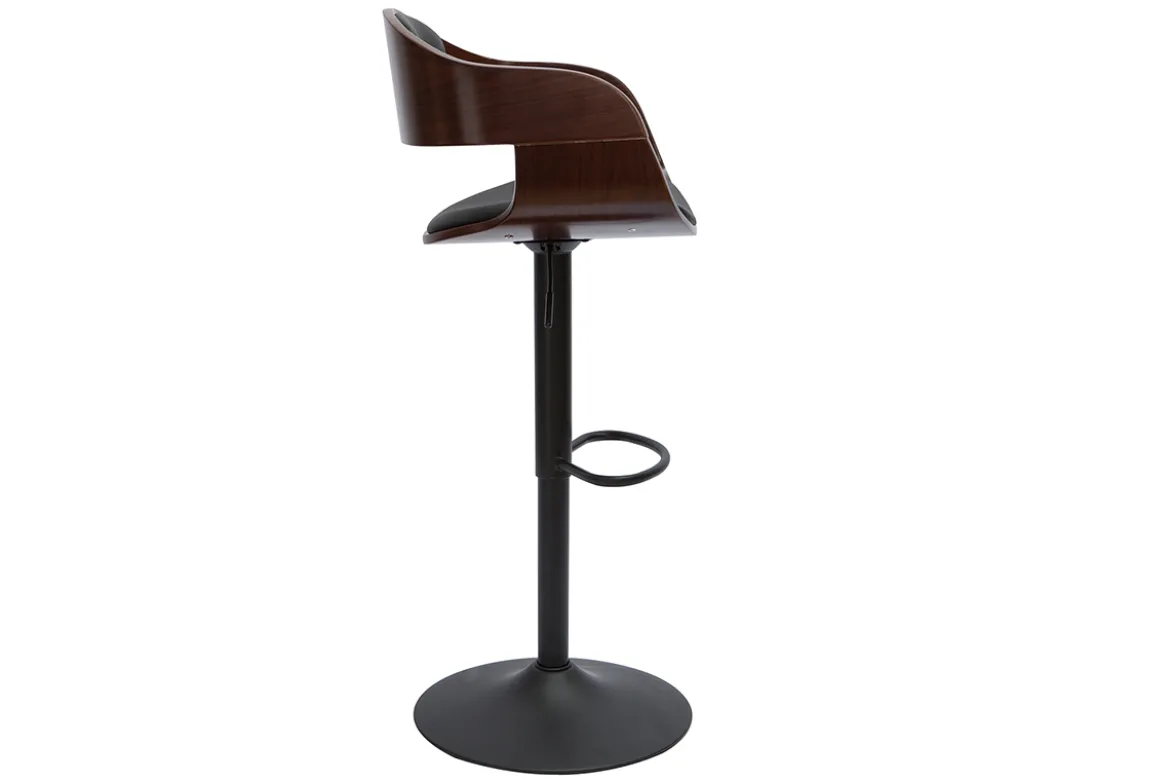 Tabouret de bar design réglable noir et bois foncé EUSTACHE