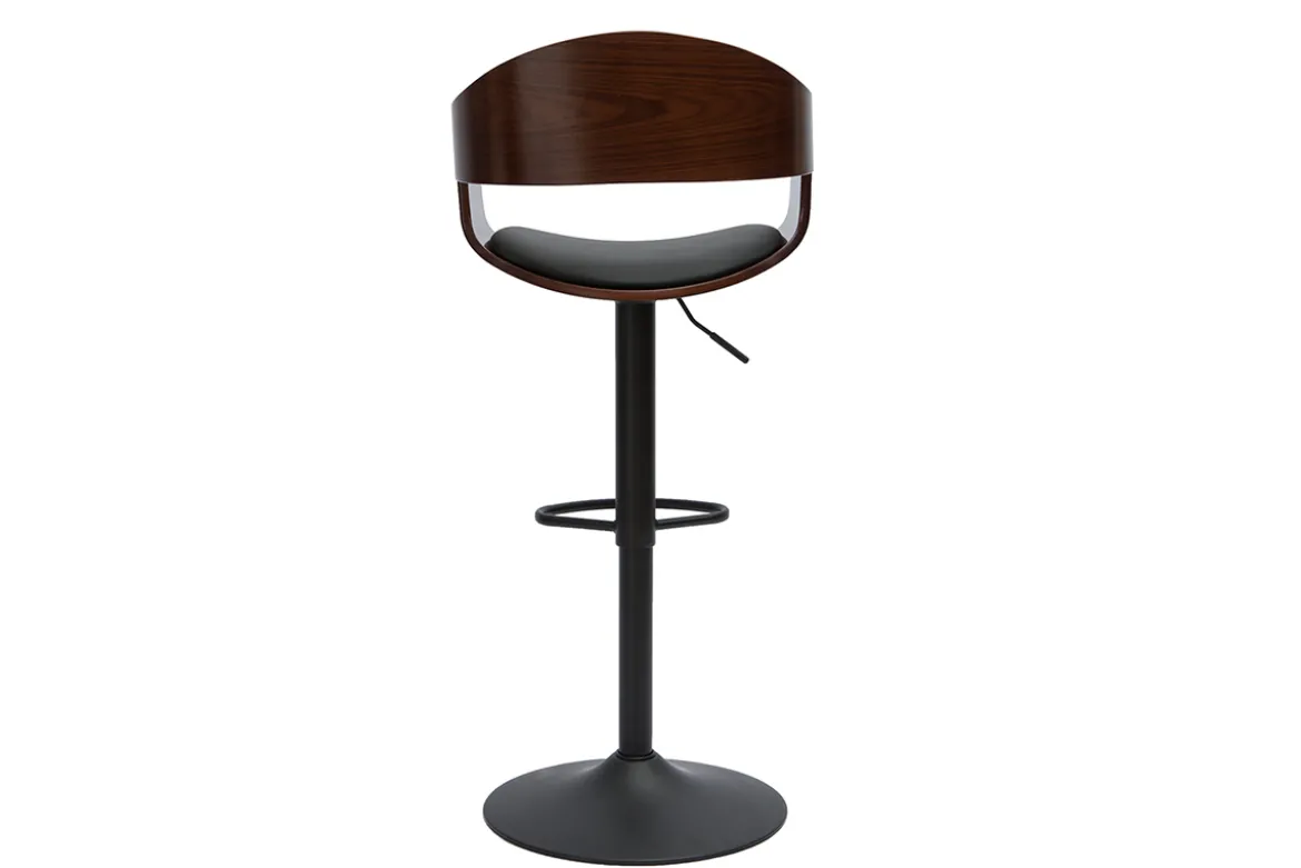 Tabouret de bar design réglable noir et bois foncé EUSTACHE