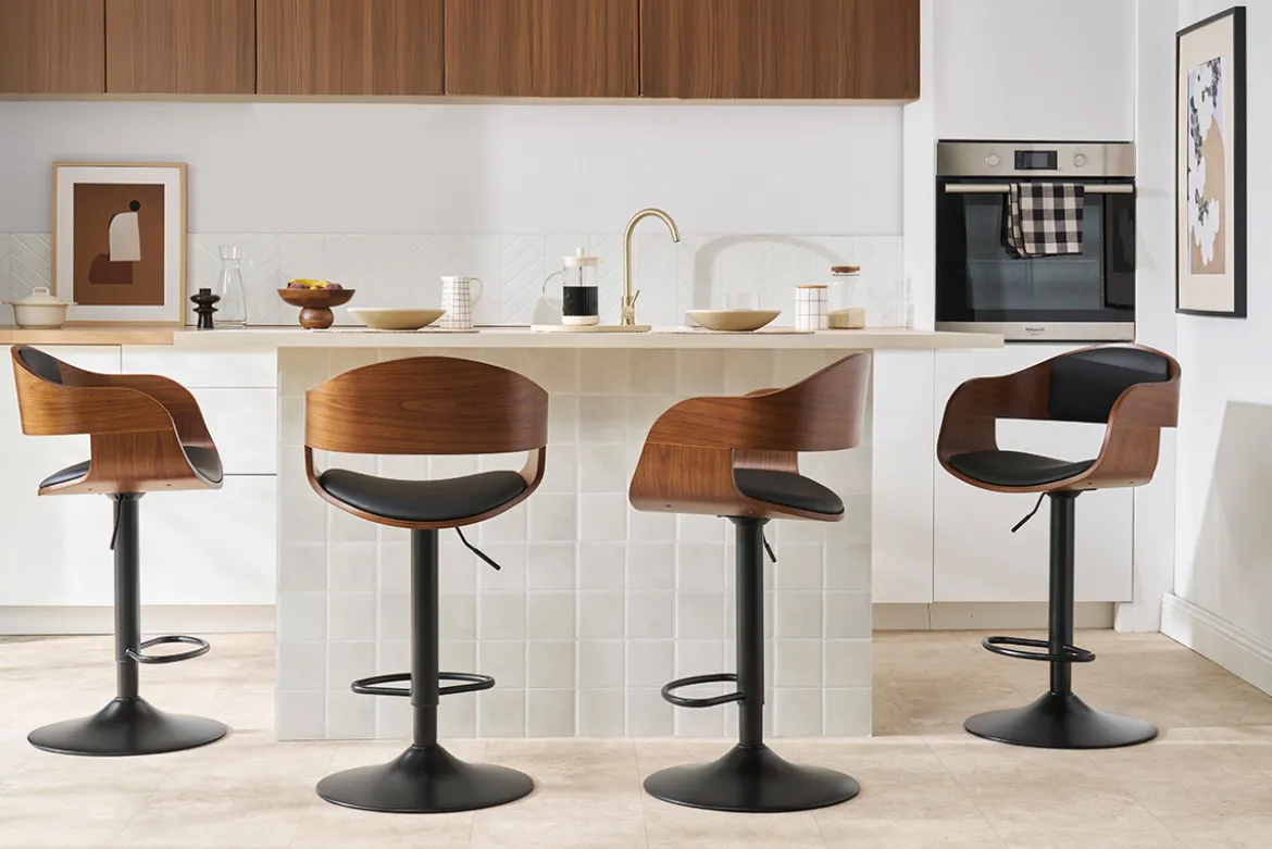 Tabouret de bar design réglable noir et bois foncé EUSTACHE