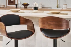 Tabouret de bar design réglable noir et bois foncé EUSTACHE