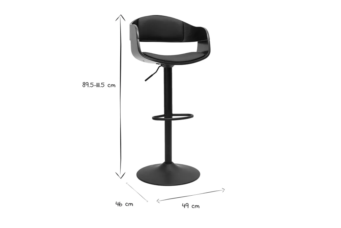 Tabouret de bar design réglable noir et bois foncé EUSTACHE