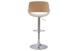 Tabouret de bar design réglable pivotant 360° blanc et bois clair CLASH