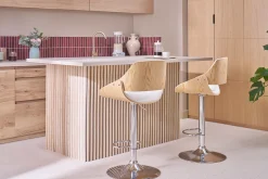 Tabouret de bar design réglable pivotant 360° blanc et bois clair CLASH
