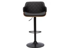 Tabouret de bar design réglable pivotant 360° noir et bois foncé LUCIEN