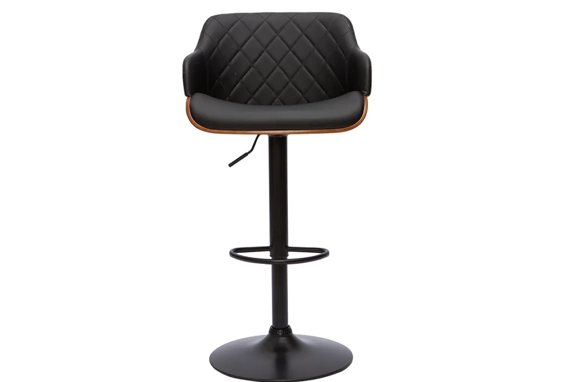 Tabouret de bar design réglable pivotant 360° noir et bois foncé LUCIEN