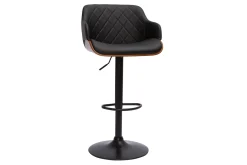 Tabouret de bar design réglable pivotant 360° noir et bois foncé LUCIEN
