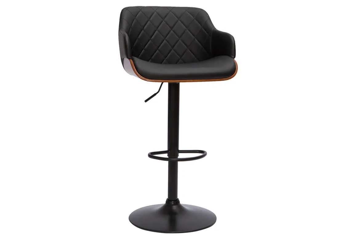 Tabouret de bar design réglable pivotant 360° noir et bois foncé LUCIEN