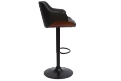 Tabouret de bar design réglable pivotant 360° noir et bois foncé LUCIEN