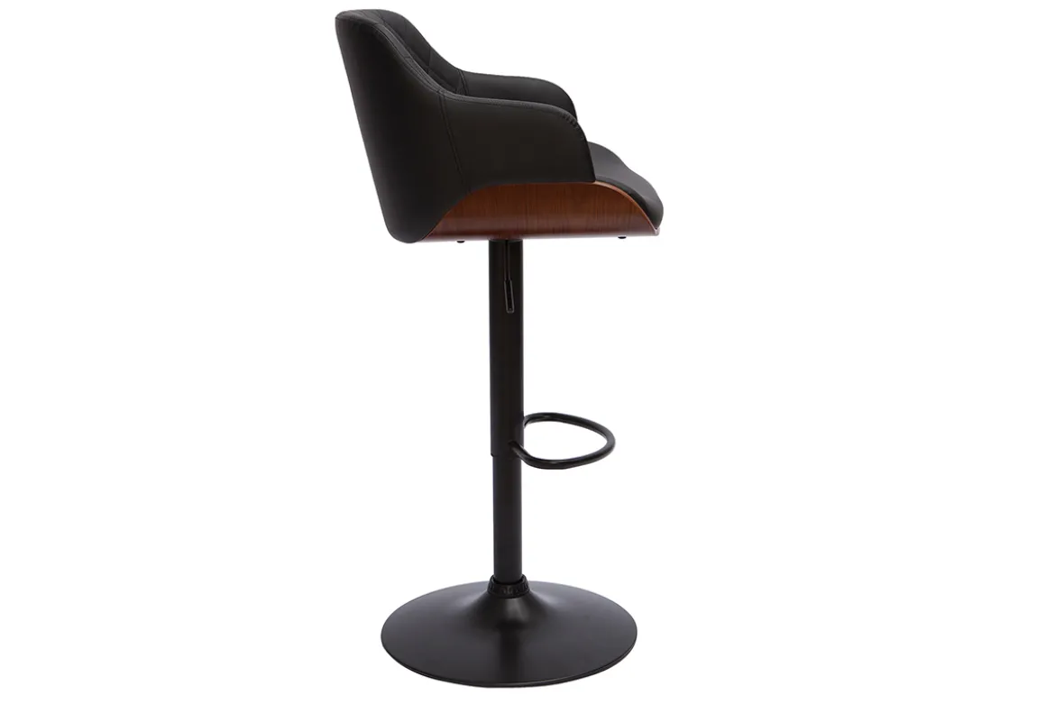 Tabouret de bar design réglable pivotant 360° noir et bois foncé LUCIEN