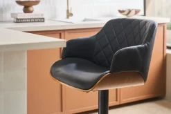 Tabouret de bar design réglable pivotant 360° noir et bois foncé LUCIEN
