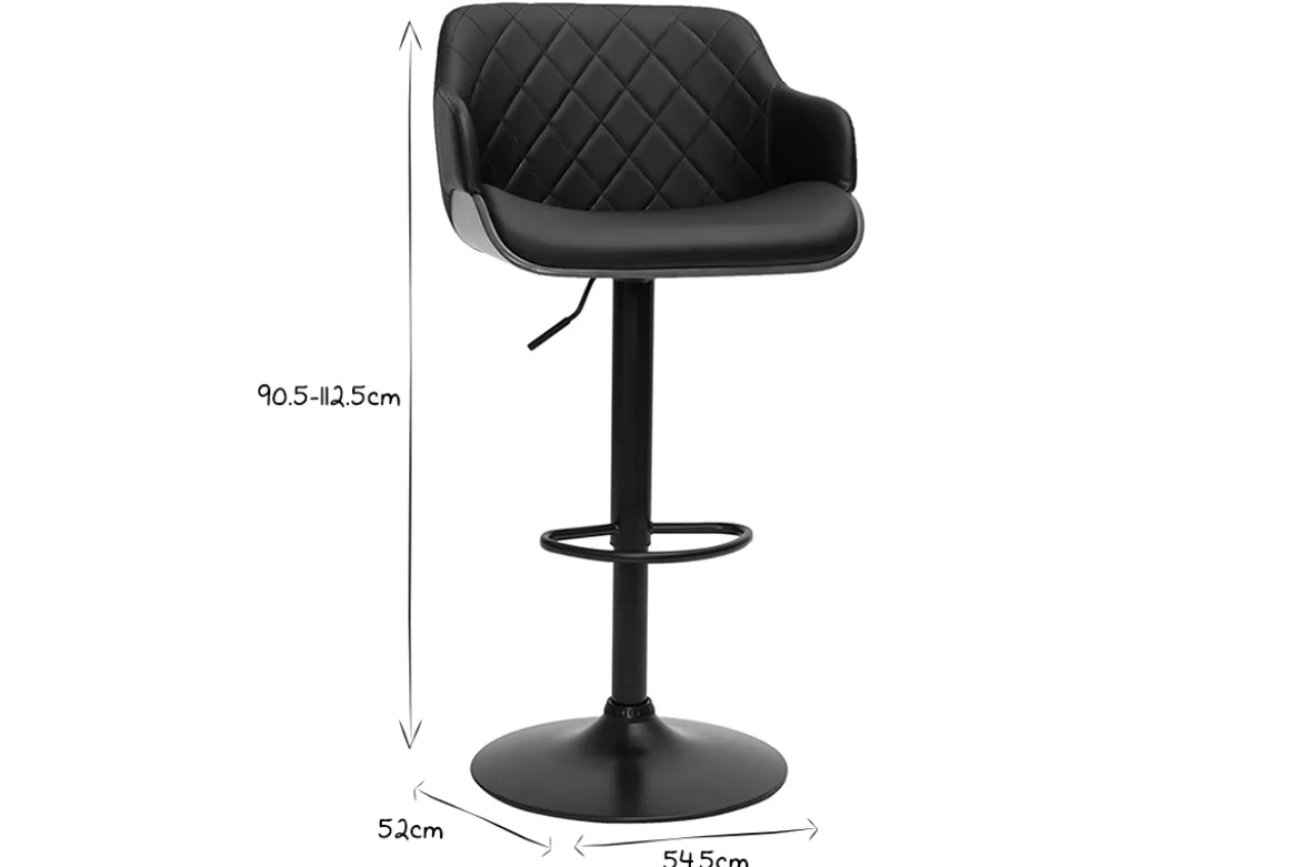 Tabouret de bar design réglable pivotant 360° noir et bois foncé LUCIEN