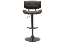 Tabouret de bar design réglable pivotant 360° noir et bois foncé BASILE