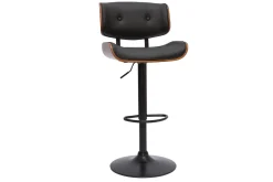 Tabouret de bar design réglable pivotant 360° noir et bois foncé BASILE