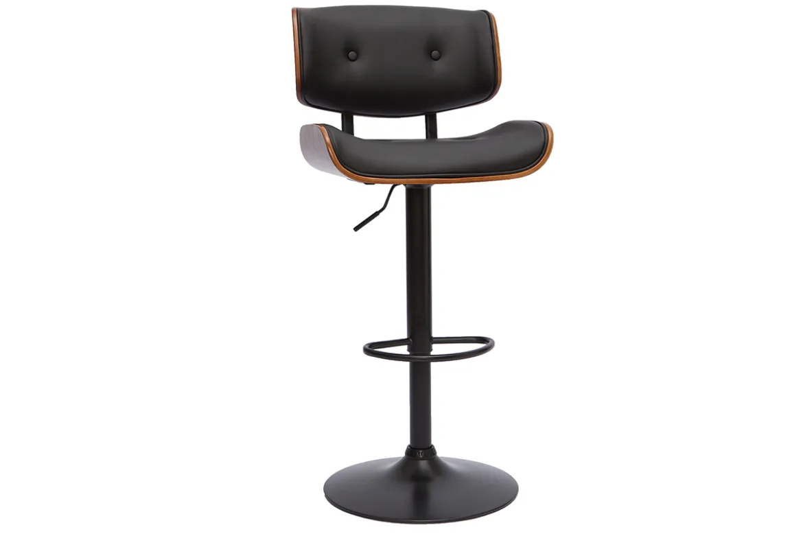 Tabouret de bar design réglable pivotant 360° noir et bois foncé BASILE