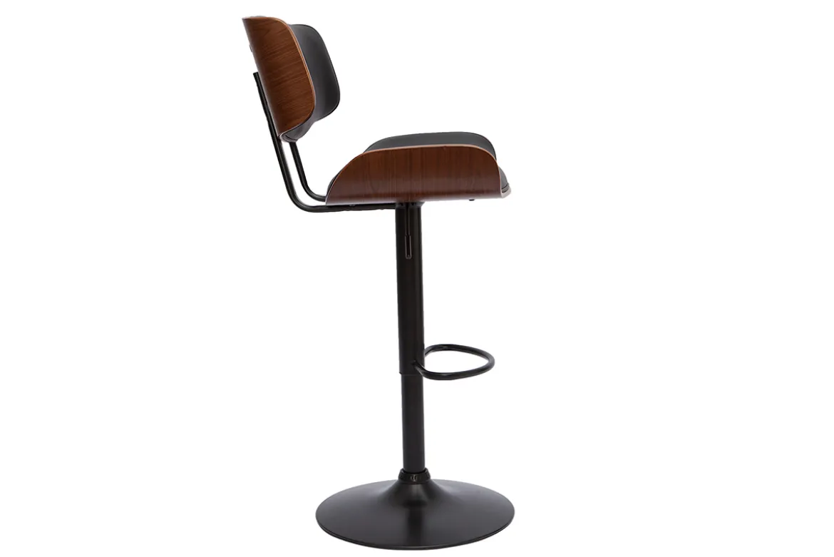 Tabouret de bar design réglable pivotant 360° noir et bois foncé BASILE