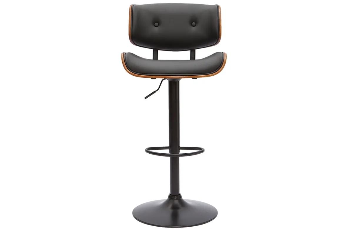 Tabouret de bar design réglable pivotant 360° noir et bois foncé BASILE