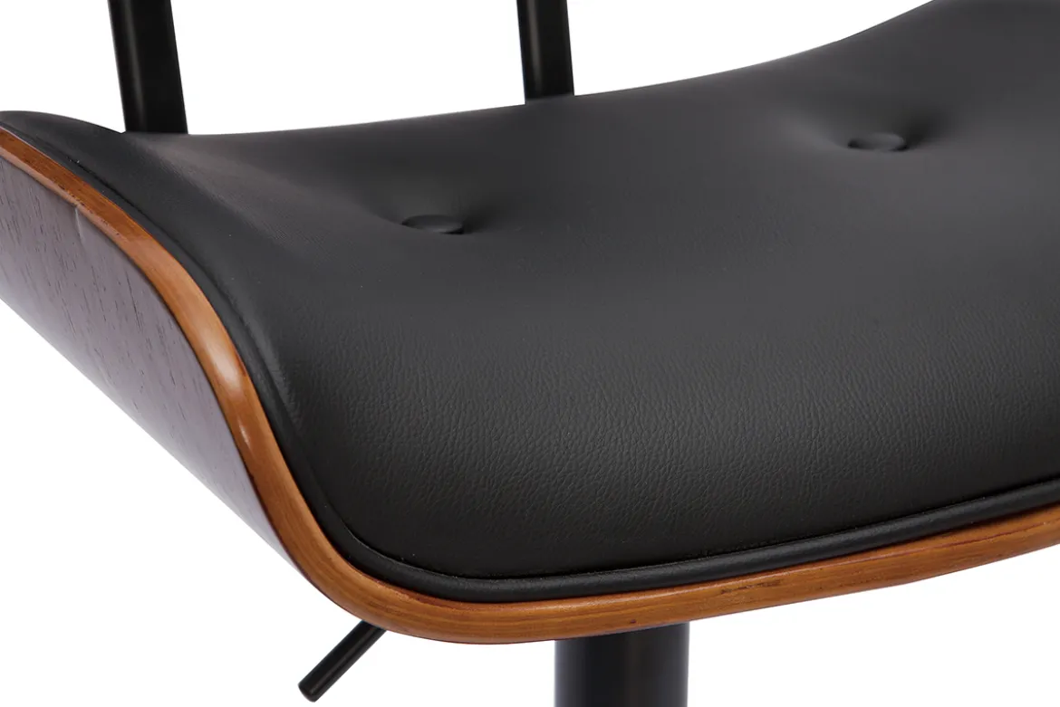 Tabouret de bar design réglable pivotant 360° noir et bois foncé BASILE
