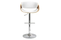 Tabouret de bar design réglable blanc et bois clair BENT