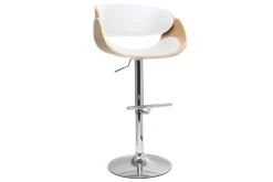 Tabouret de bar design réglable blanc et bois clair BENT