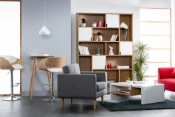 Tabouret de bar design réglable blanc et bois clair BENT