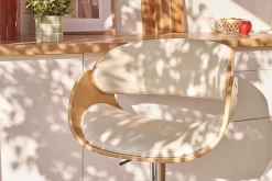 Tabouret de bar design réglable blanc et bois clair BENT