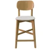 Tabouret de bar en bois clair chêne massif et tissu beige H65 cm LUCIA