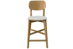 Tabouret de bar en bois clair chêne massif et tissu beige H65 cm LUCIA
