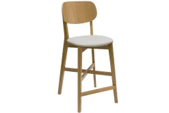 Tabouret de bar en bois clair chêne massif et tissu beige H65 cm LUCIA