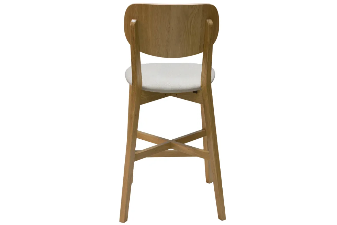 Tabouret de bar en bois clair chêne massif et tissu beige H65 cm LUCIA