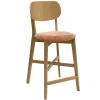 Tabouret de bar en bois clair chêne et tissu effet velours terre brûlée H65 cm LUCIA