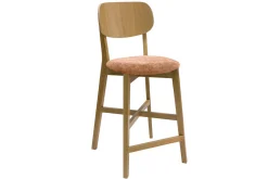 Tabouret de bar en bois clair chêne et tissu effet velours terre brûlée H65 cm LUCIA